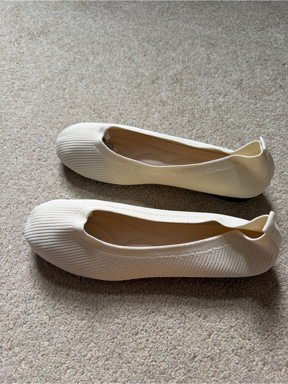 Women’s EU 43 Cream Knit Ballet Flats Slip On Square Toe Casual Shoes - Picture 2 of 5